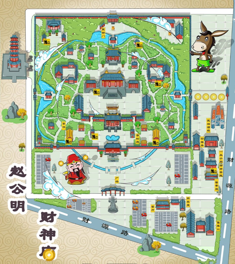 清城寺庙类手绘地图